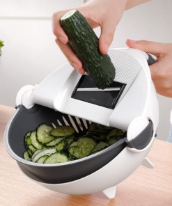 Večnamenski ročni rezalnik zelenjave s posodo in cedilom