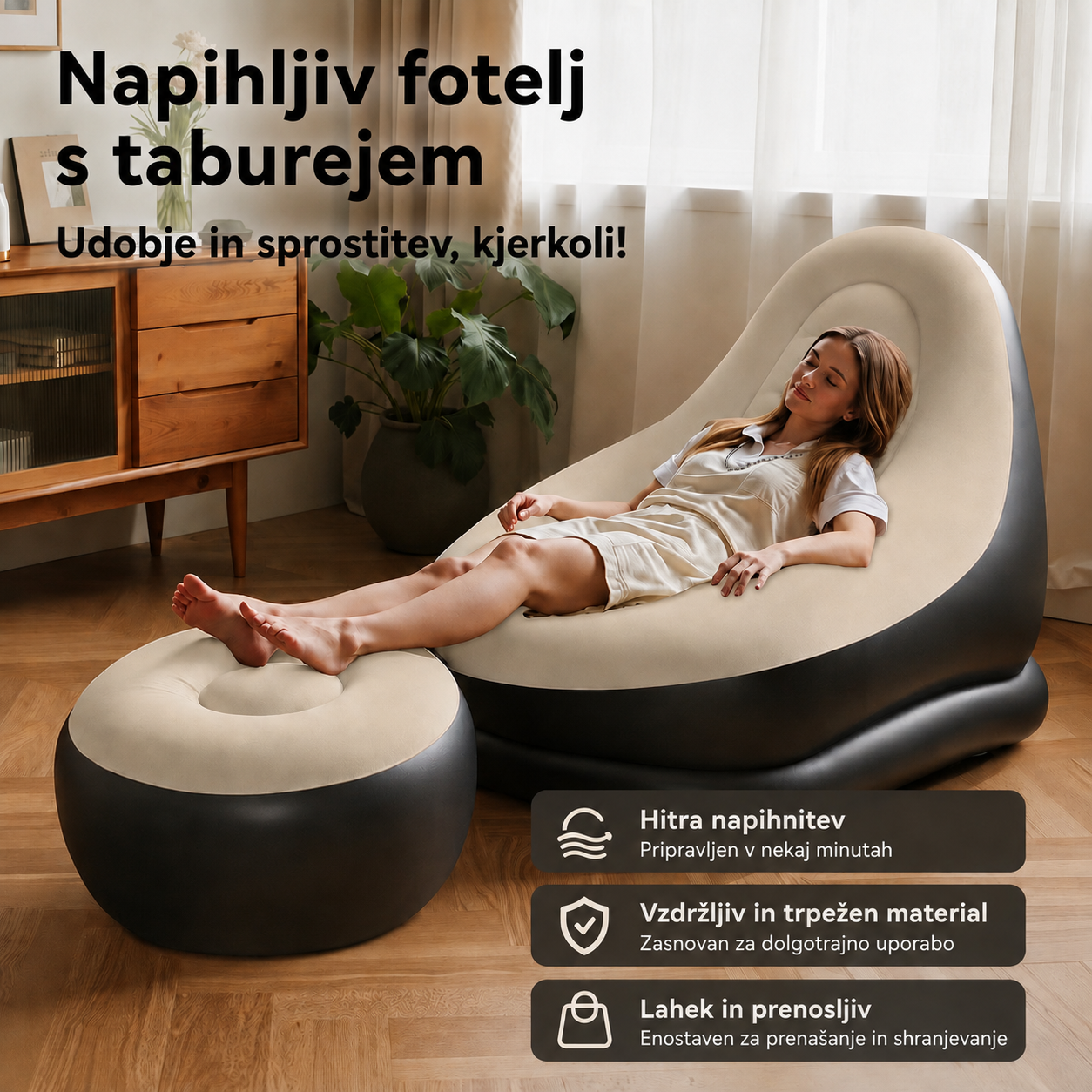 Napihljiv stol s taburejem - Ultra Lounge Relax - slika 10