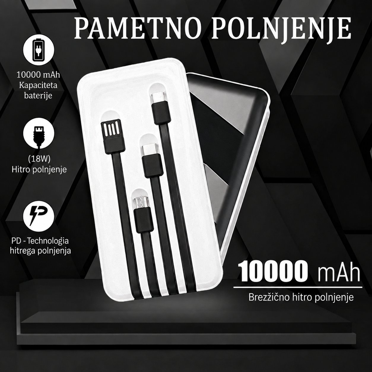 KLGO KP-37, 4 v 1 10000mAh prenosna baterija z zaslonom