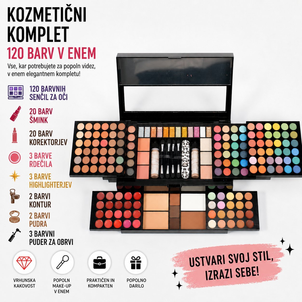 MISS ROSE Komplet ličil vse v enem za različne videze