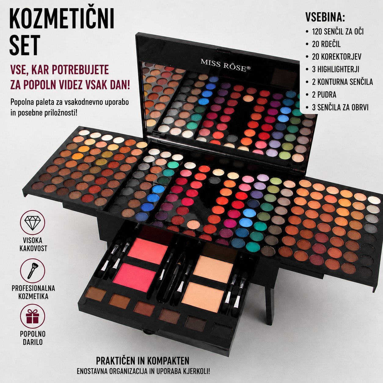 MISS ROSE paleta ličil s 190 barvami