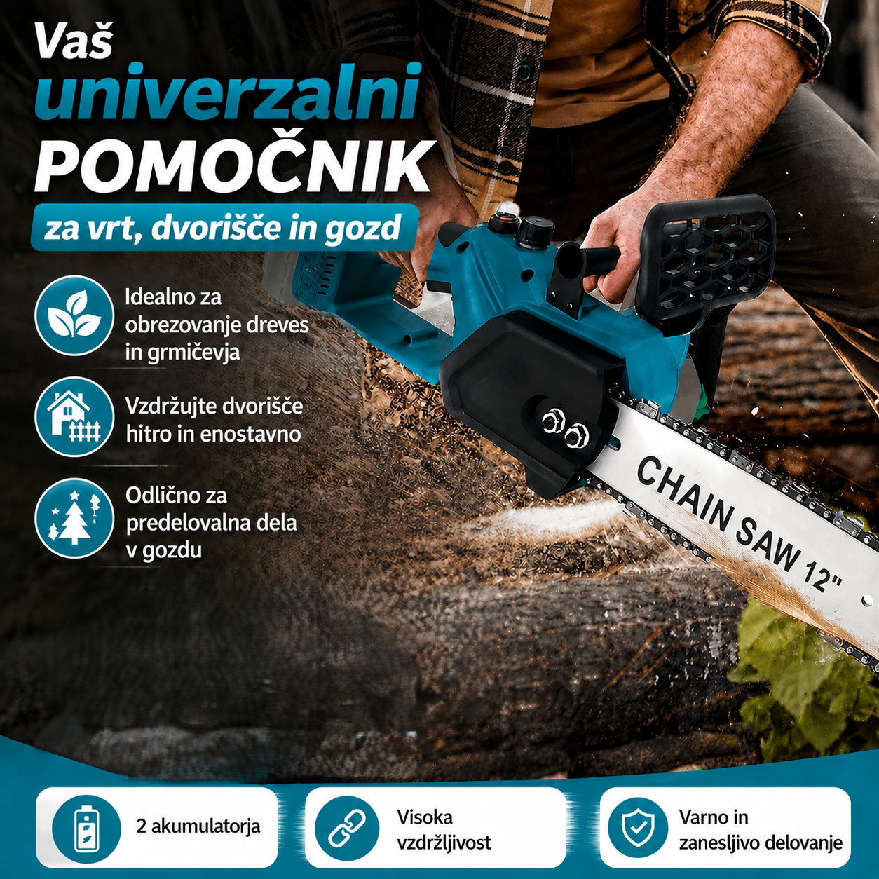 TOBI 12" električna motorna žaga s 108V baterijami