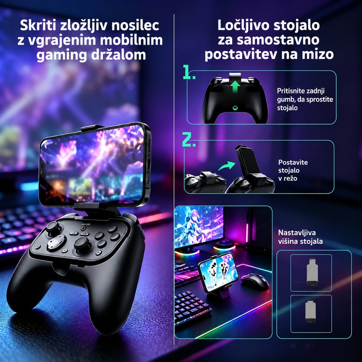 Igralni krmilnik Aureon PlayCore™ z gibljivimi elementi za računalnik, mobilne naprave, Xbox in Switch – Bluetooth - slika 2