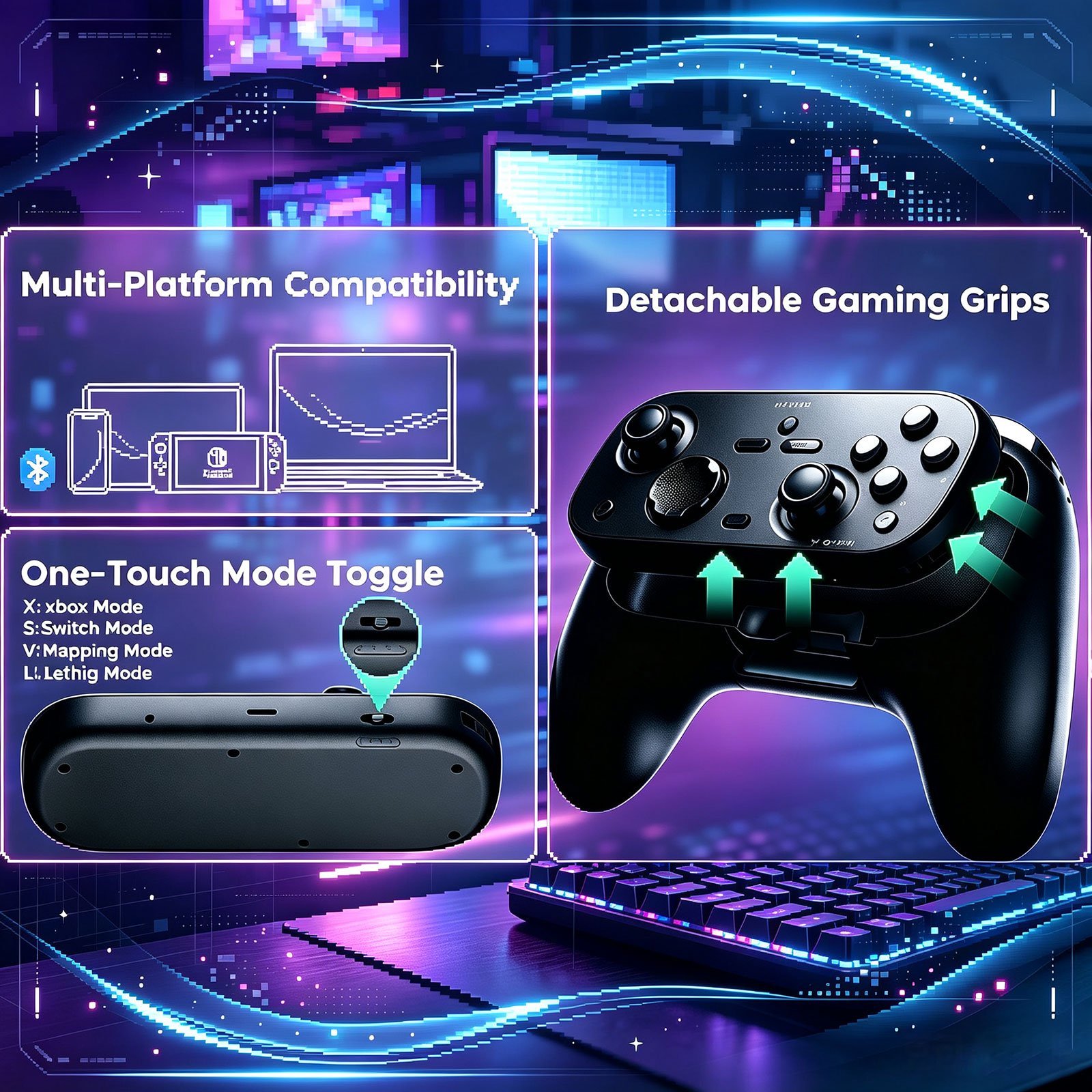 Igralni krmilnik Aureon PlayCore™ z gibljivimi elementi za računalnik, mobilne naprave, Xbox in Switch – Bluetooth - slika 8