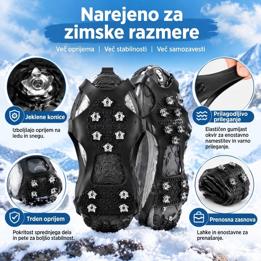 VarnoStop™ – Protizdrsne dereze za čevlje za boljši oprijem na spolzkih površinah